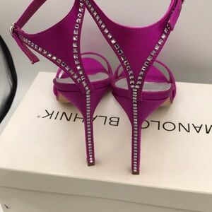 Manolo Blahnik Hot Pink Crystal-Embellished Stiletto Sandals